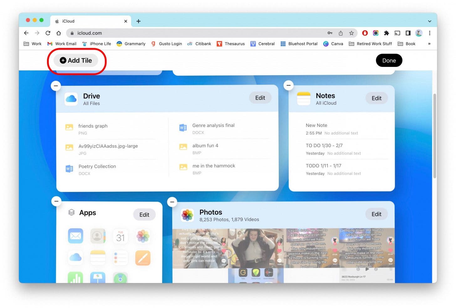Pour ajouter une autre application ou widget, cliquez sur Ajouter un titre dans le coin supérieur gauche.