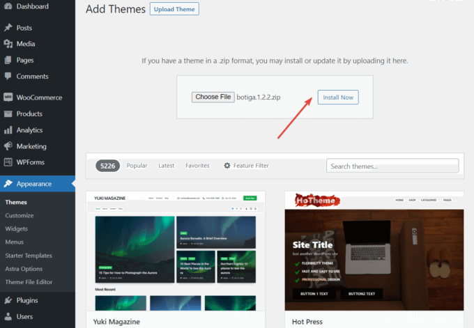 Télécharger Botiga dans WordPress