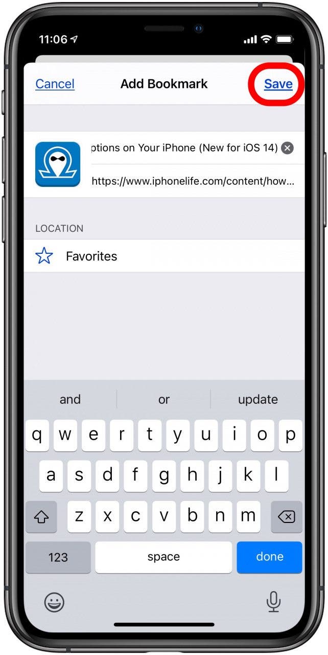 appuyez sur enregistrer pour ajouter un signet