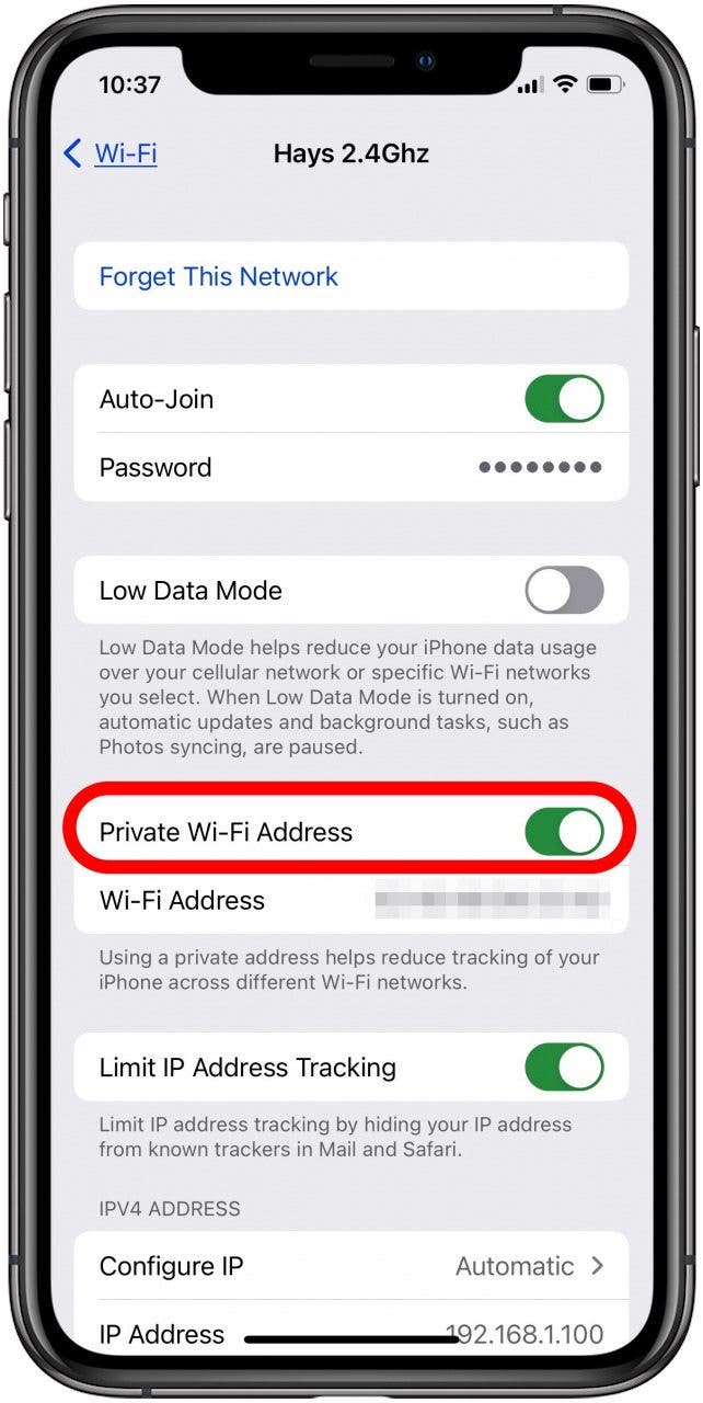 basculer sur l'adresse wifi privée ifphone
