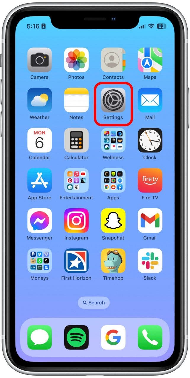 Sur votre iPhone, allez dans Paramètres.