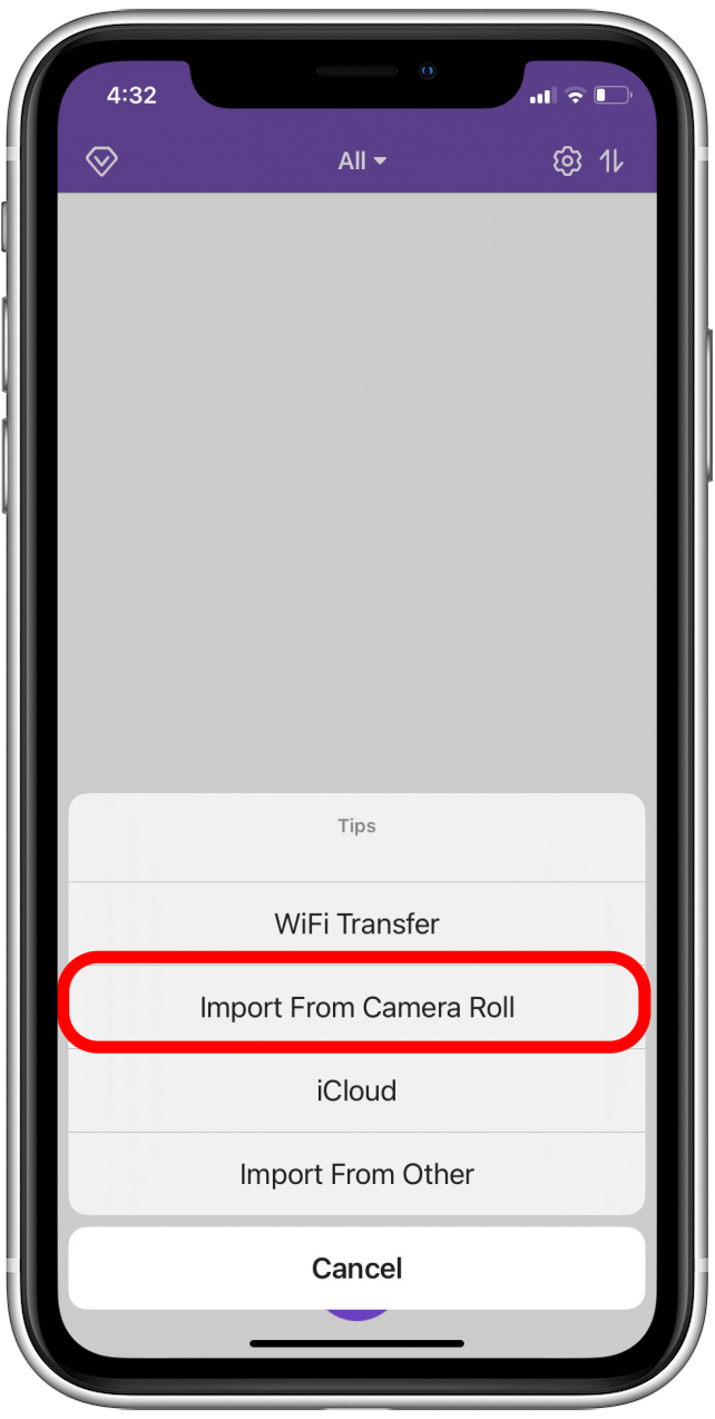 Appuyez sur l'option appropriée pour l'emplacement de votre fichier vidéo. Pour cet exemple, je vais utiliser un fichier de Camera Roll.