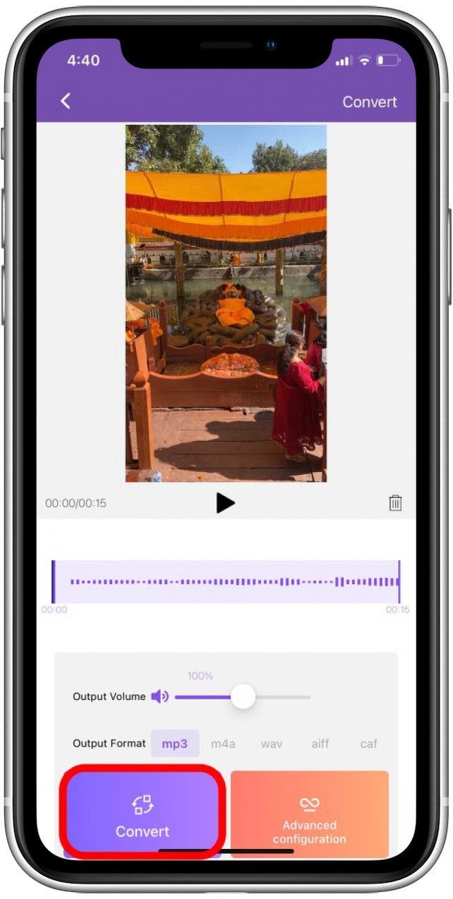 Appuyez sur Convertir. Voici comment prendre l'audio d'une vidéo.