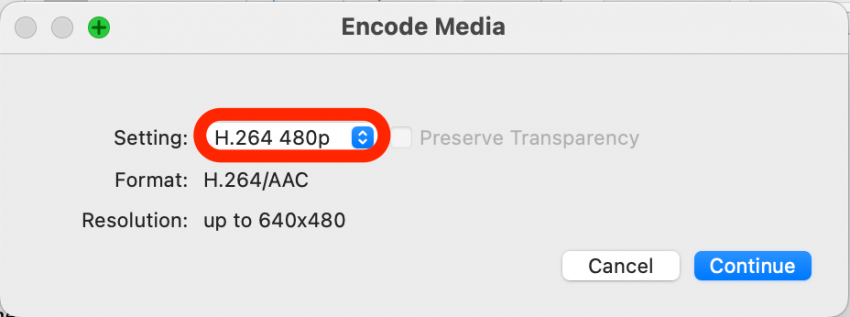 Cliquez pour ouvrir le menu déroulant Paramètre : dans la fenêtre contextuelle Encoder le média qui s'affiche.