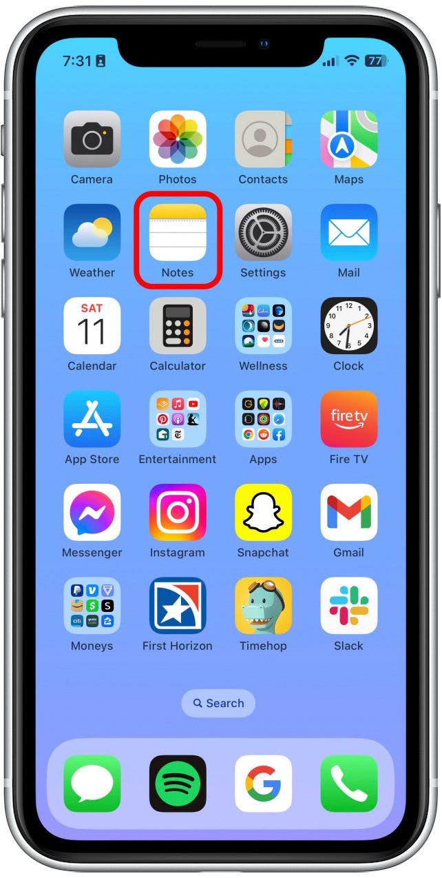 Sur votre iPhone, ouvrez Notes.