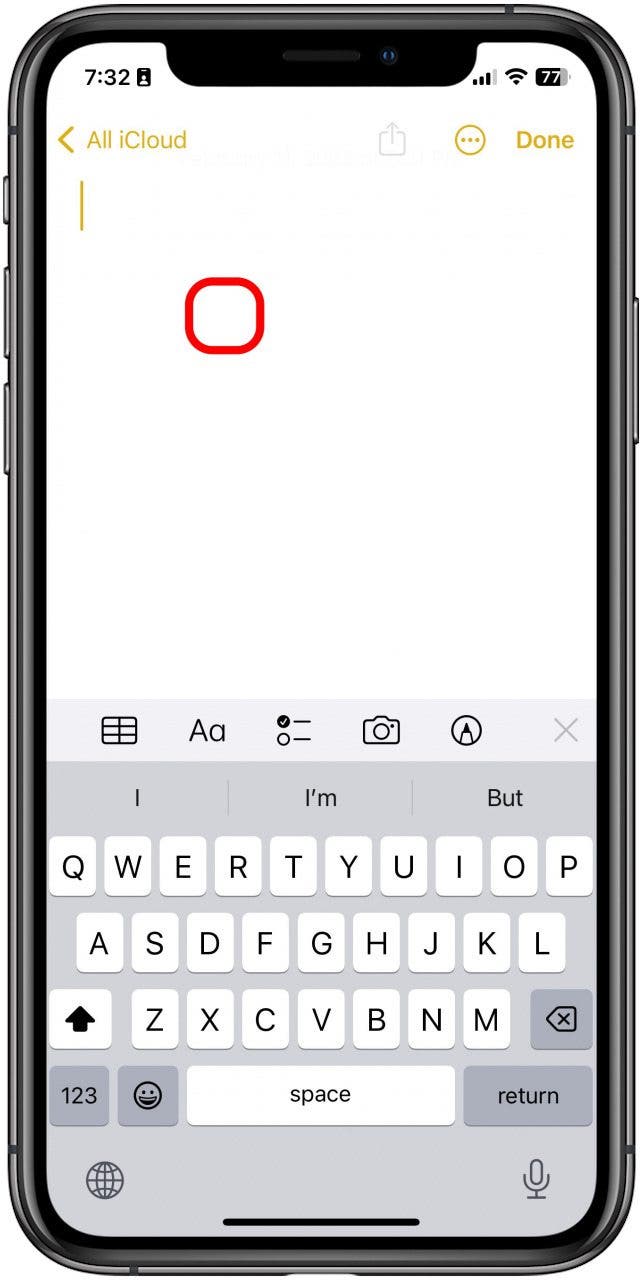 Appuyez n'importe où dans le champ de texte de la nouvelle note.