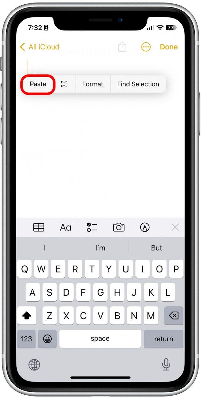 Appuyez sur Coller. La note entière doit apparaître comme une copie exacte dans la nouvelle note.