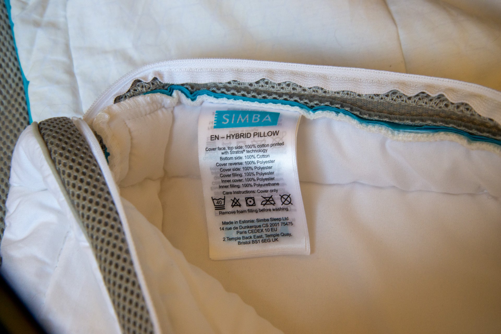 Instructions de lavage de l'oreiller hybride Simba