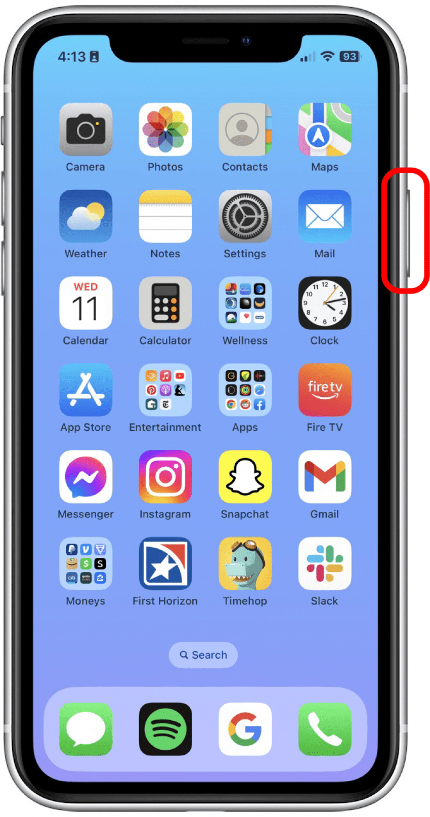 Appuyez sur le bouton de verrouillage et maintenez-le enfoncé jusqu'à ce que le logo Apple apparaisse. 