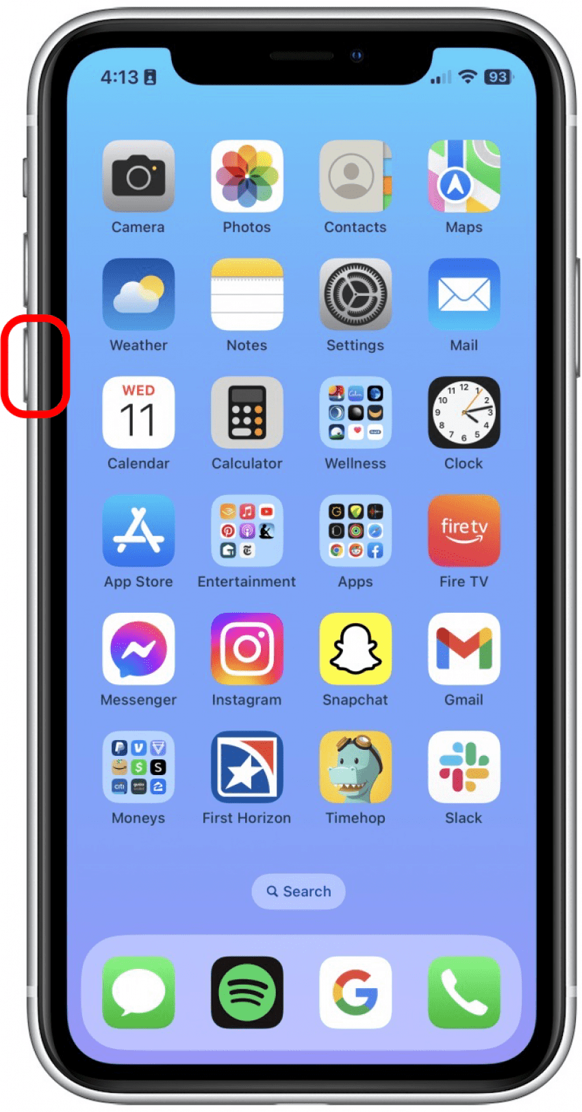 Appuyez et relâchez le bouton de réduction du volume.
