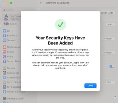 clés de sécurité apple ajoutées mac