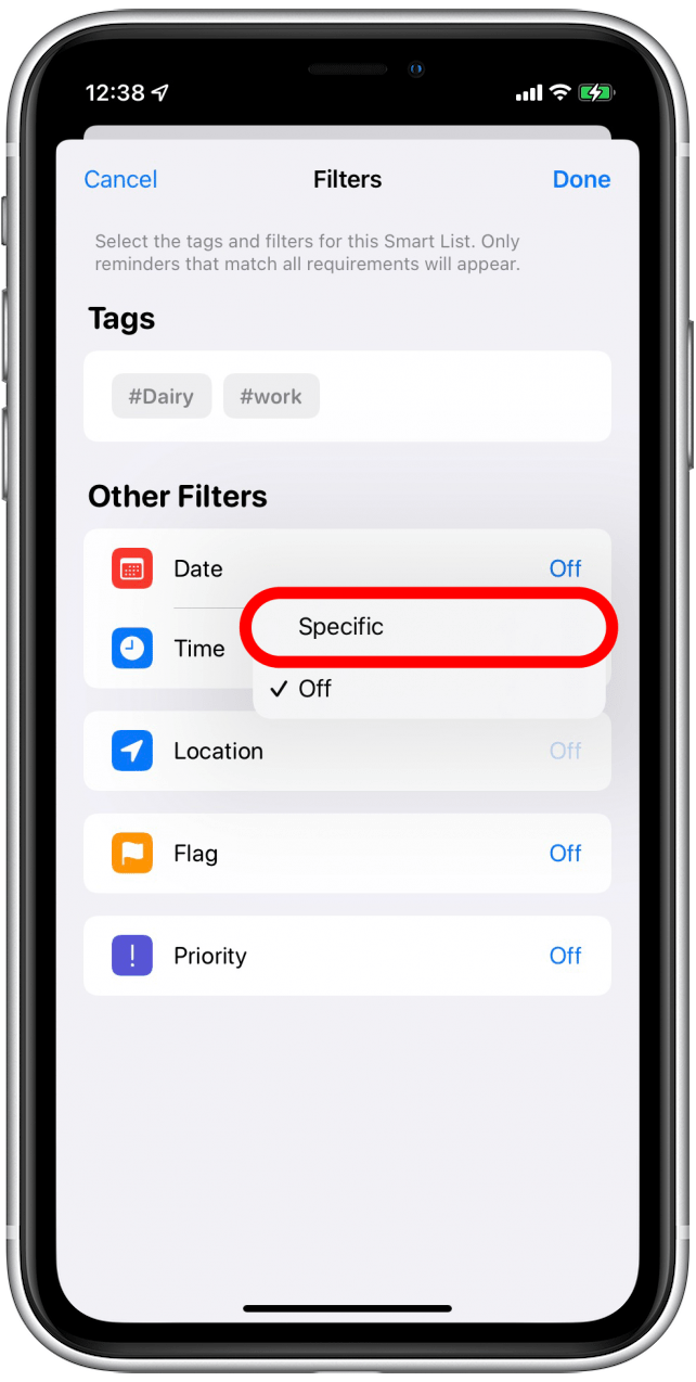 Sélectionnez Spécifique