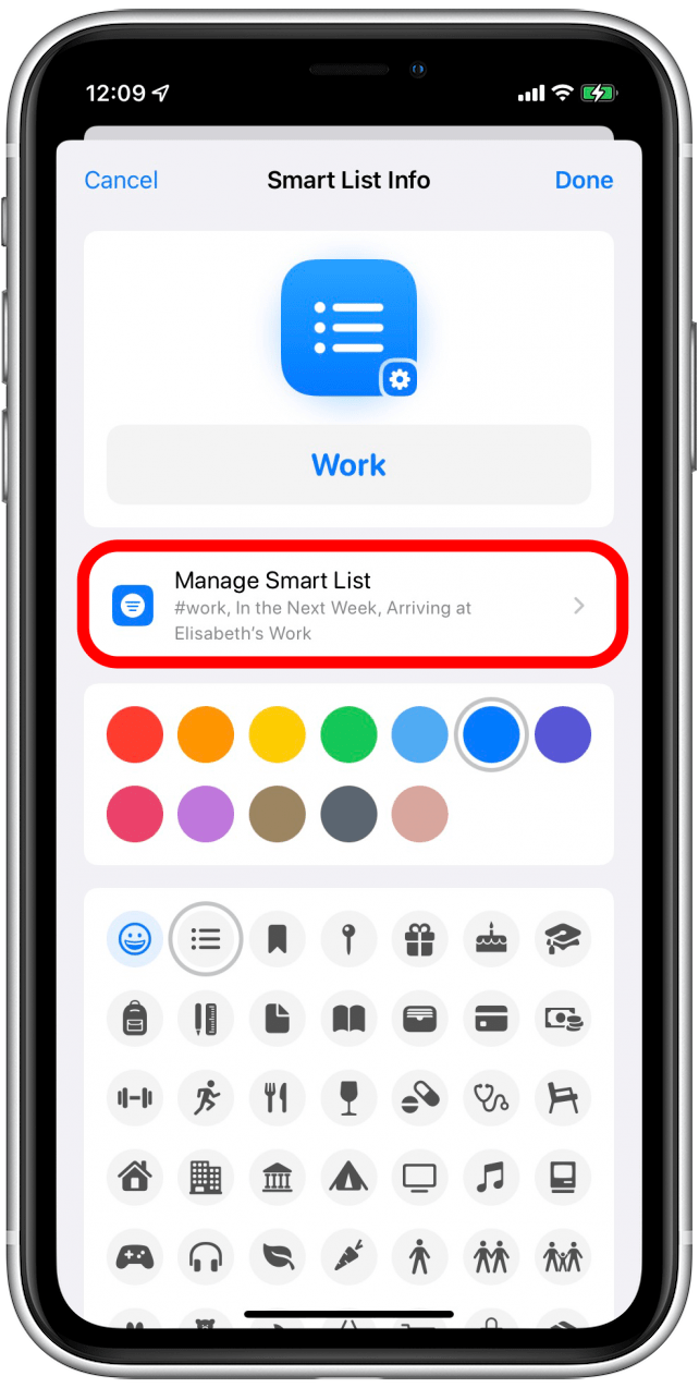 Appuyez sur Gérer la liste intelligente