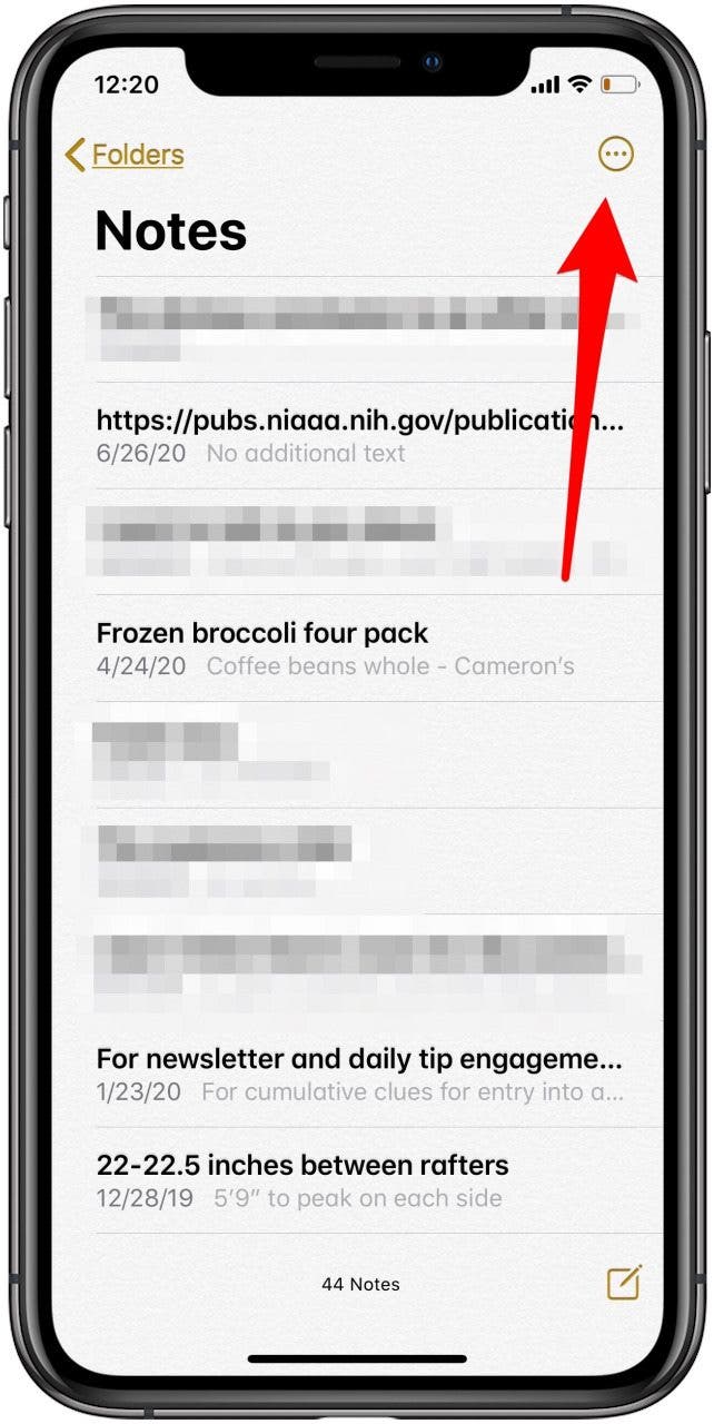 icône de trois points dans l'application de notes