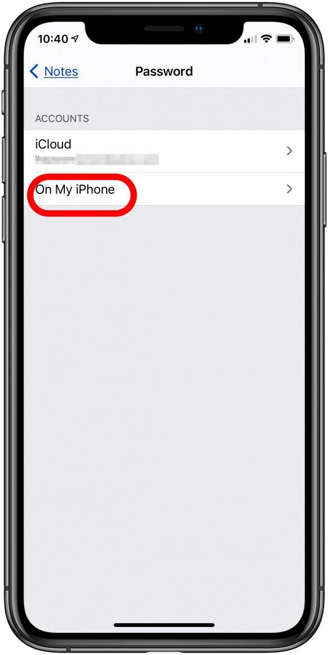 appuyez sur le compte de notes dont vous souhaitez modifier le mot de passe
