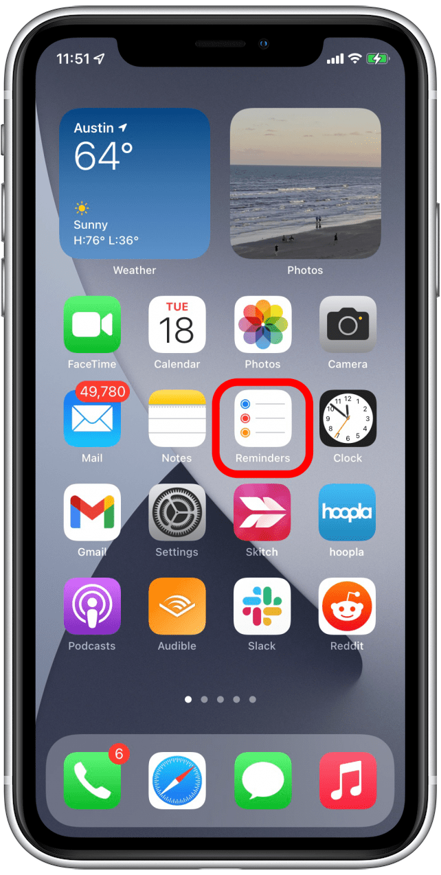 Ouvrir l'application Rappels