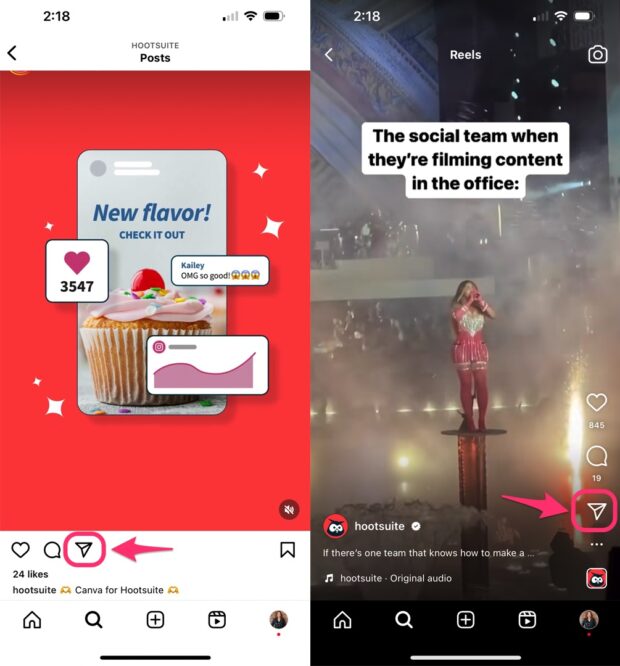 bouton de partage sur les publications instagram