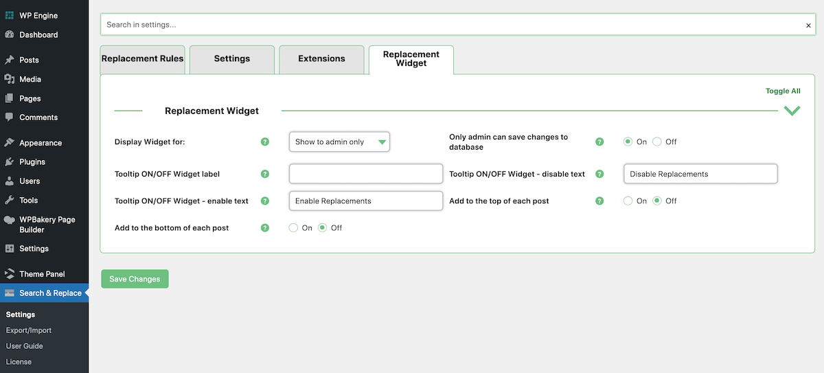 Widget de recherche et de remplacement CM