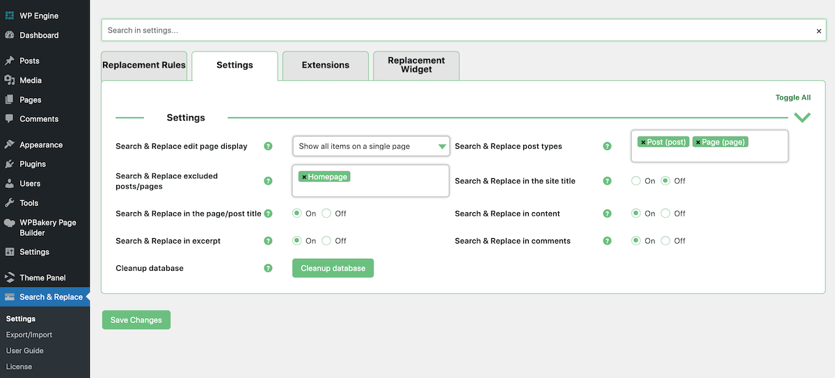 Paramètres de recherche et de remplacement CM