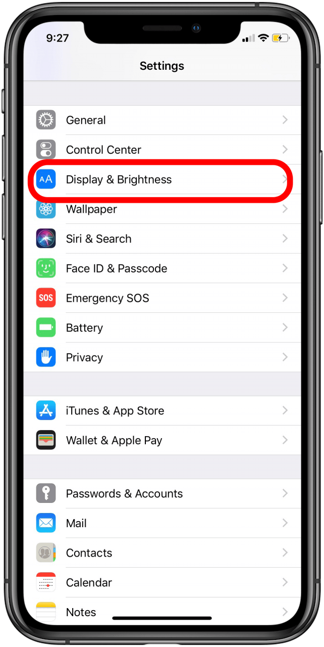 paramètres d'affichage iphone