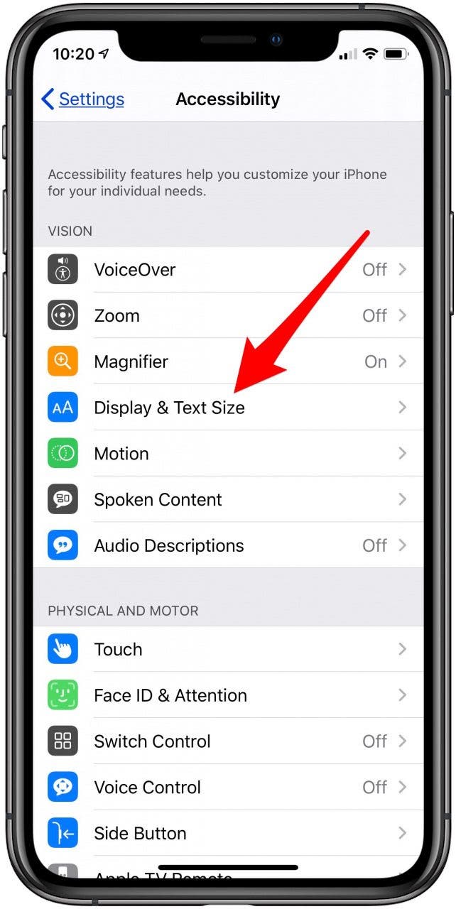 taille du texte iphone