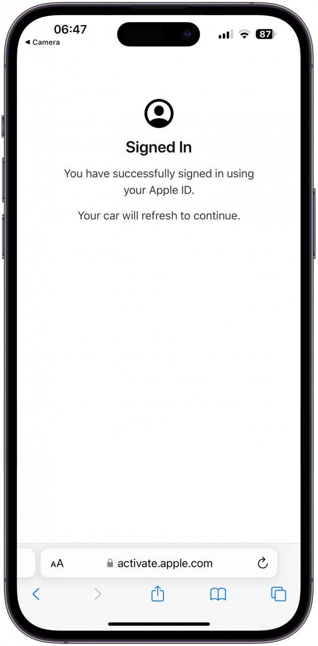 Vous obtiendrez un écran de confirmation de connexion sur votre iPhone.