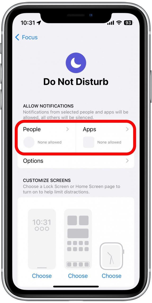 Les sections Personnes et Applications vous permettent de personnaliser le comportement des notifications lorsque ce Focus est actif.
