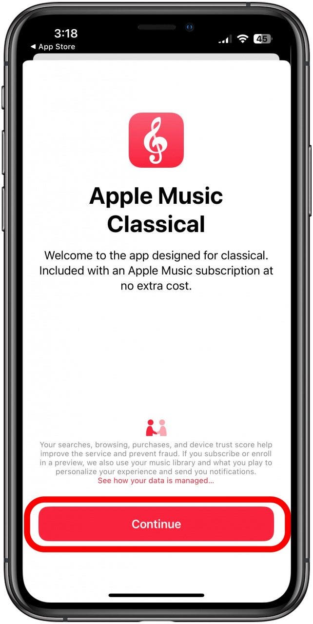 appuyez sur continuer pour ouvrir l'application Apple Music Classic appuyez sur continuer pour ouvrir l'application Apple Music Classic