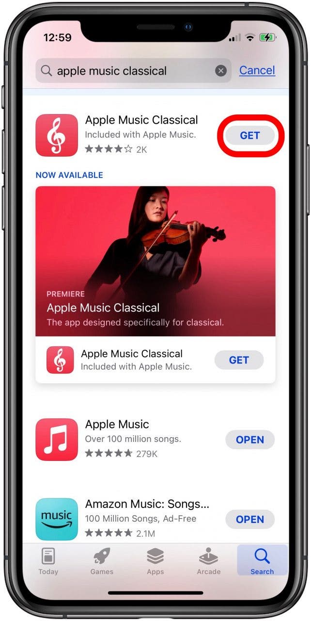 appuyez sur obtenir pour télécharger l'application Apple Music Classic appuyez sur obtenir pour télécharger l'application Apple Music Classic