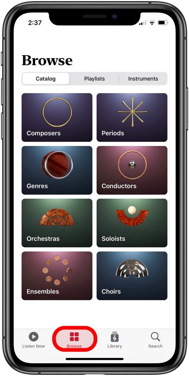 onglet de navigation de l'application classique Apple Music onglet de navigation de l'application classique Apple Music