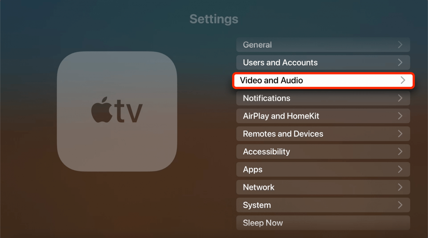 sélectionnez Vidéo et audio dans Paramètres.