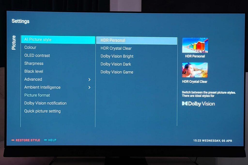 Préréglages d'image Philips 55OLED907
