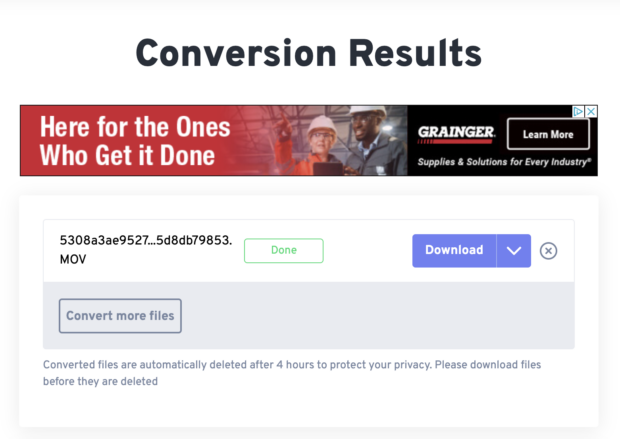 t&eacute;l&eacute;chargement des r&eacute;sultats de conversion