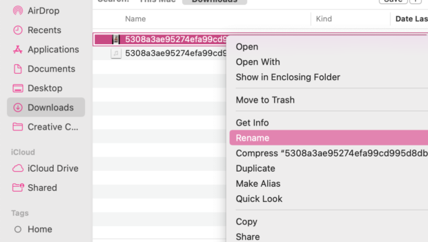 renommer l'option sur le finder