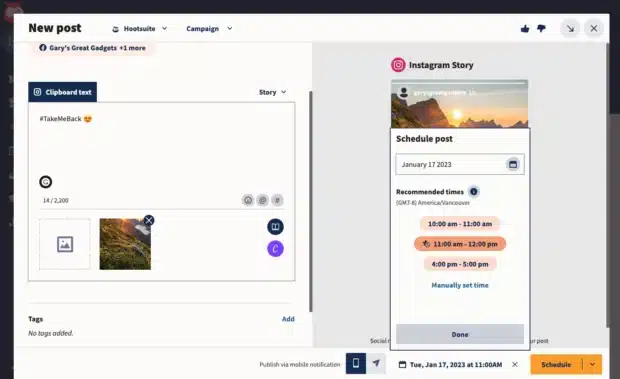 planifier l'histoire pour plus tard sur hootsuite