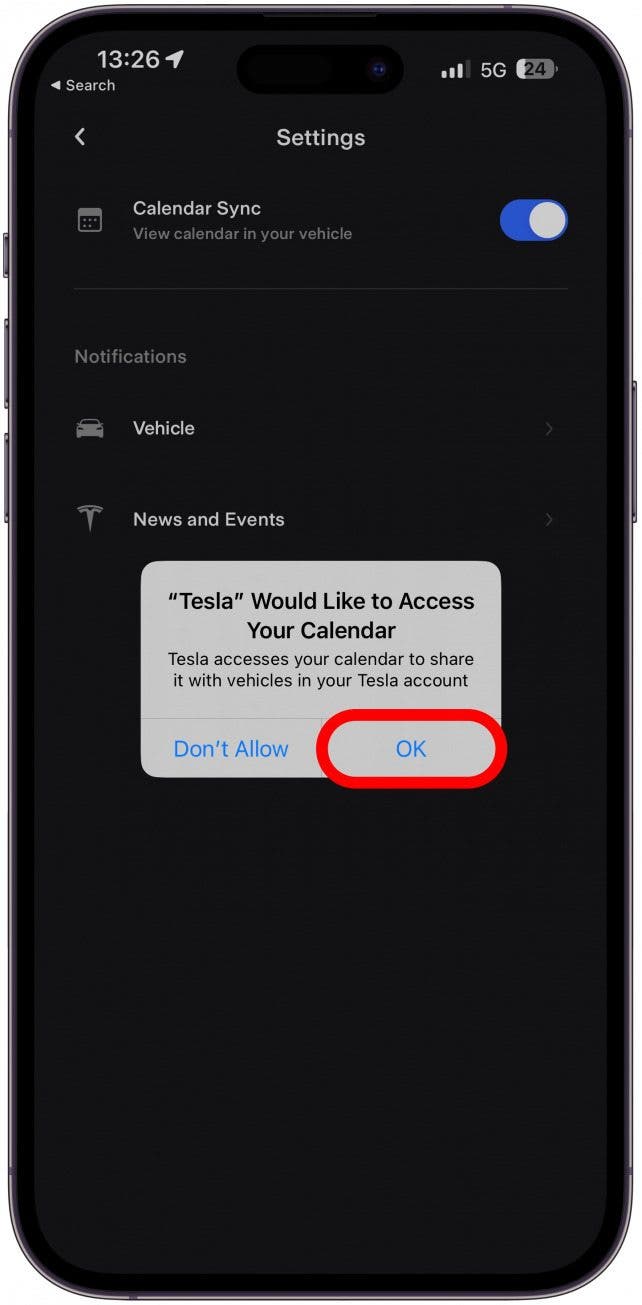 Appuyez sur OK pour autoriser l'accès.