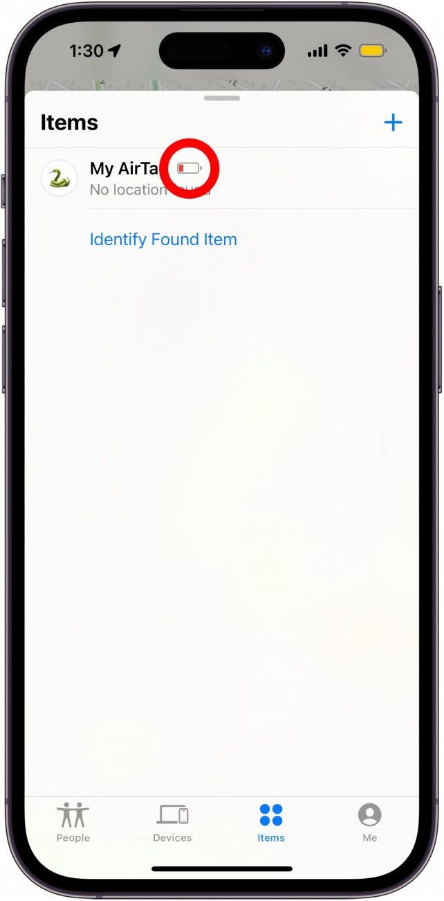 Sélectionnez AirTag dans l'onglet Articles