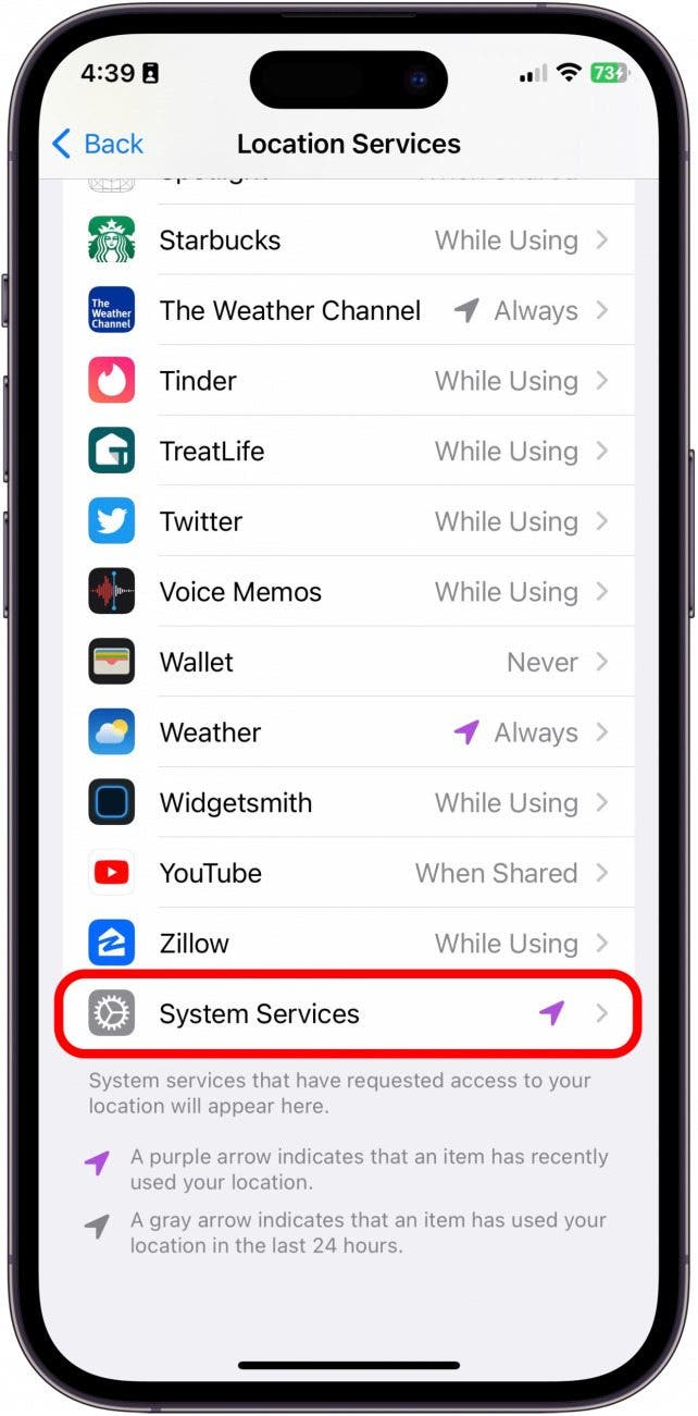 Ensuite, faites défiler vers le bas et appuyez sur Services système.