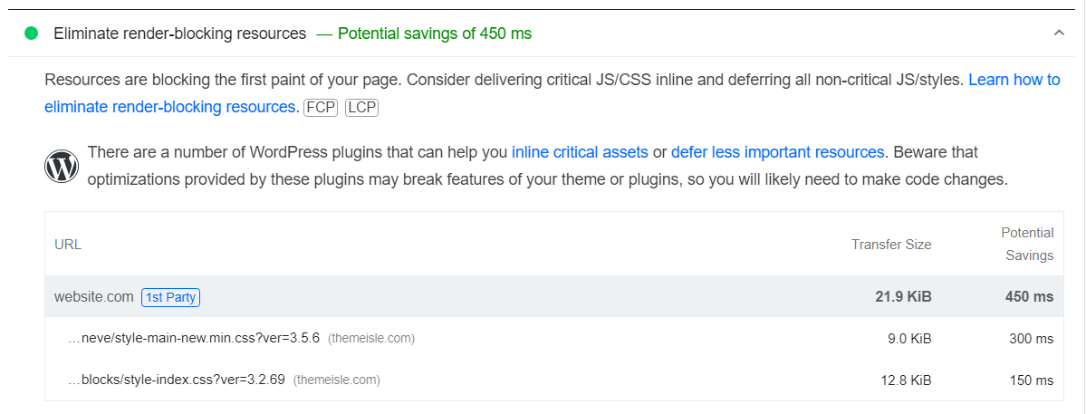 Rapport PageSpeed Insights