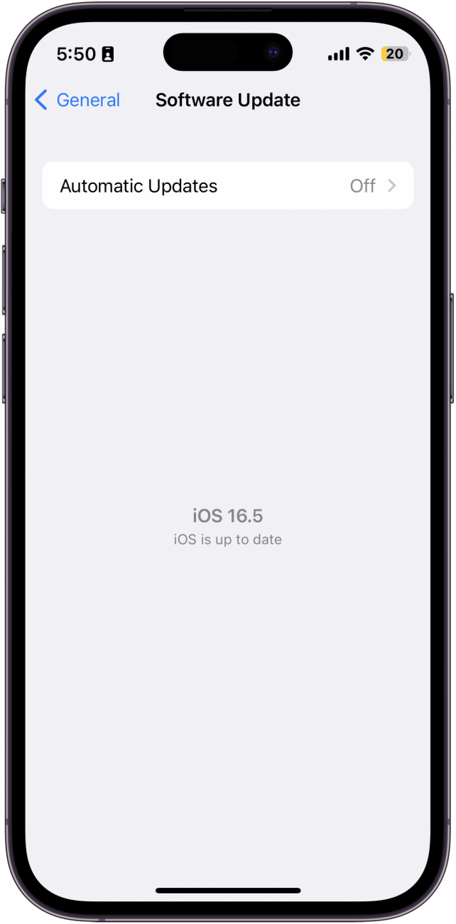 Capture d'écran montrant l'écran de mise à jour iOS qui dit, 