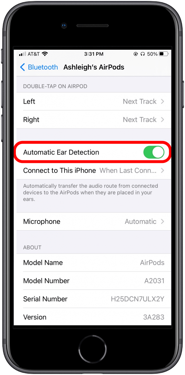 Désactivez la détection automatique des oreilles.