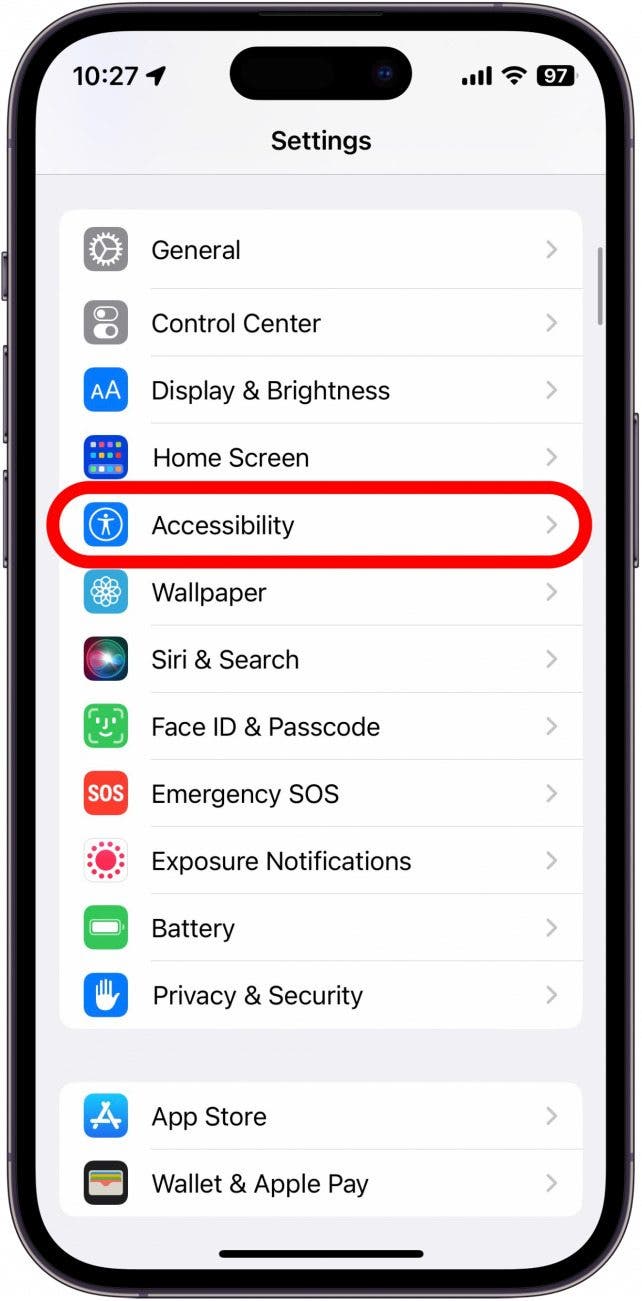 Ouvrez Paramètres et appuyez sur Accessibilité.