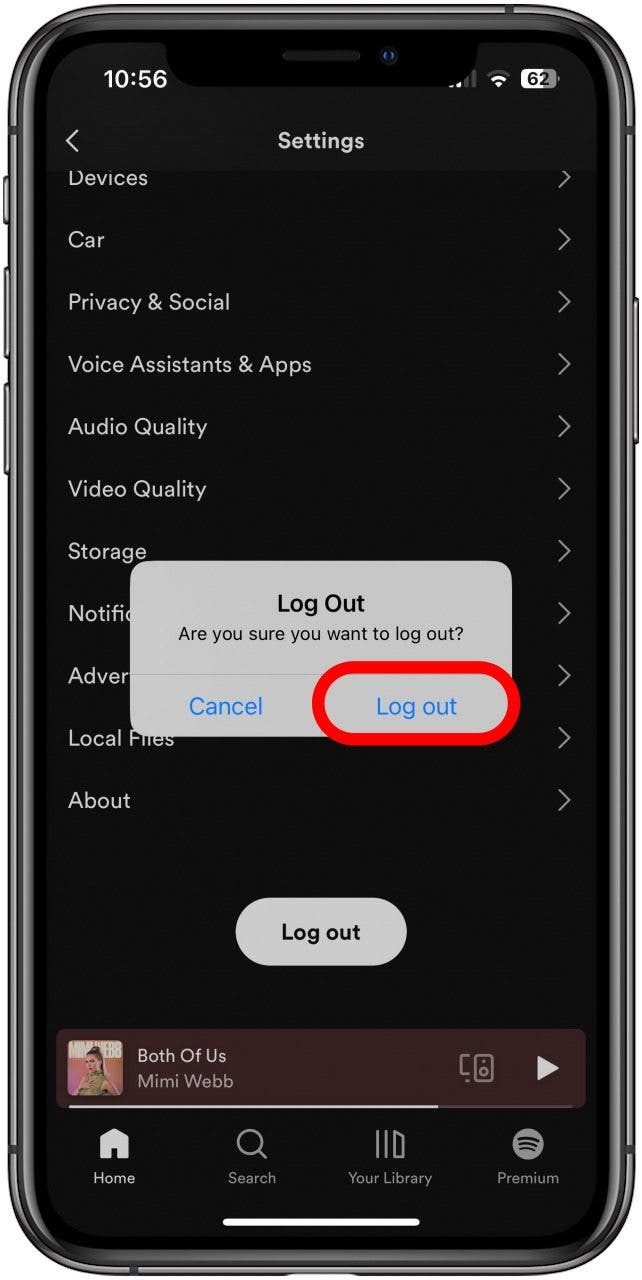 appuyez à nouveau sur se déconnecter spotify sur iphone ne fonctionne pas