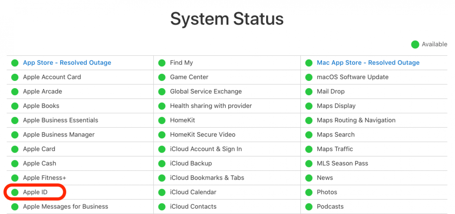 vérifier l'état du système Apple pour l'identifiant Apple vérifier l'état du système Apple pour l'identifiant Apple