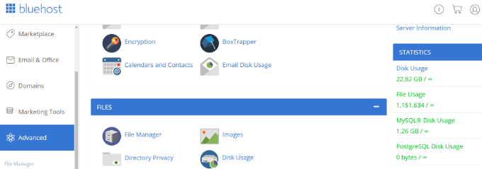 Afficher l'utilisation du disque dans Bluehost Afficher l'utilisation du disque dans Bluehost