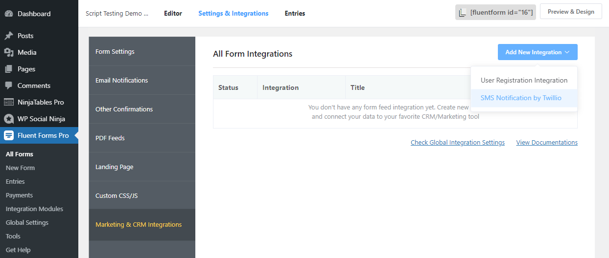 Fluent Forms ajoute l'intégration Twilio SMS