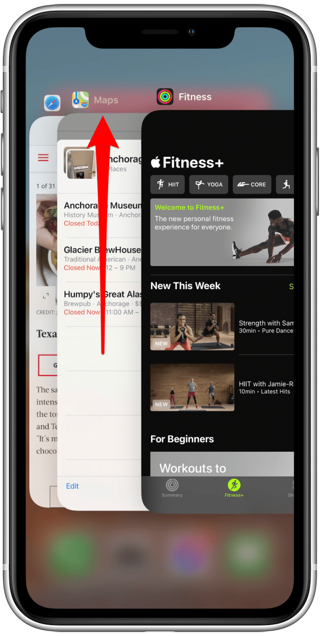 Balayez vers le haut pour fermer une application