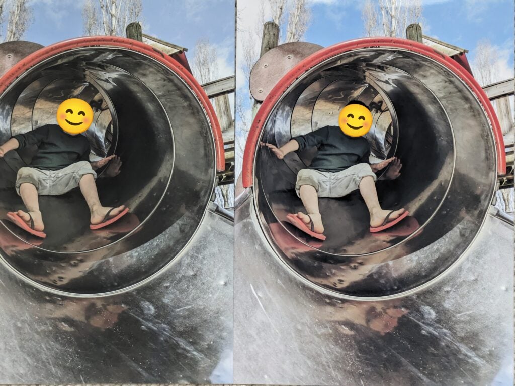 Comparaison de la qualité d'impression d'un garçon sur une glissière métallique