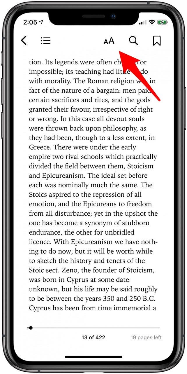 paramètres d'ebook sur iphone