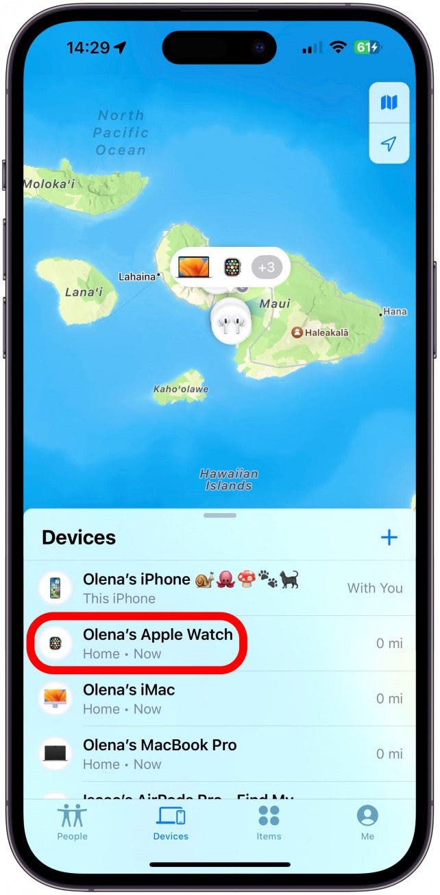 Sélectionnez votre Apple Watch perdue.